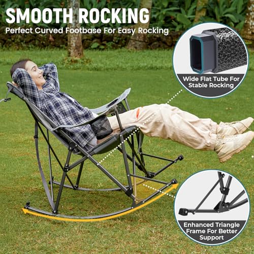 FUNDANGO Grey Rockease-1 Pack Oversized Rocking Camping Chair for Adults, 440Lbs