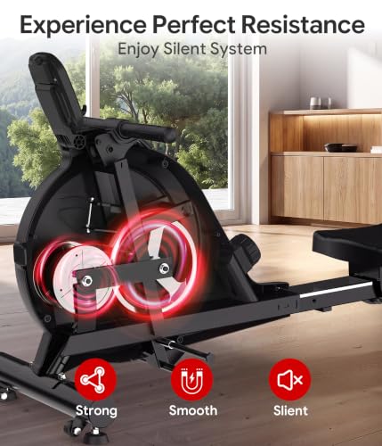 Wenoker Dark Red Magnetic Rowing Machine for Home, Full Body Workout, Quiet & Smooth