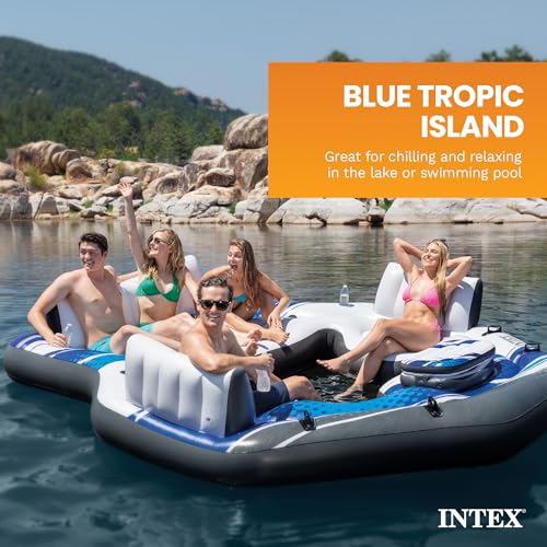 Inflatable Pool Float Island for 5 People with Lounge & Cooler - Blue Tropic