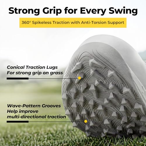 FitVille Wide Men's Spikeless Golf Shoes - Water Resistant, Pro-GreenEase V7, 11 Wide, White/Navy