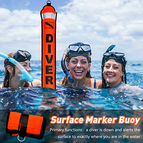 Black 5ft Surface Marker Buoy SMB with Reel, Whistle & Safety Clip for Diving