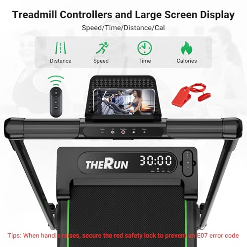 THERUN 2-in-1 Under Desk Walking Pad Treadmill with Handle Bar - Green & Black, High Speed