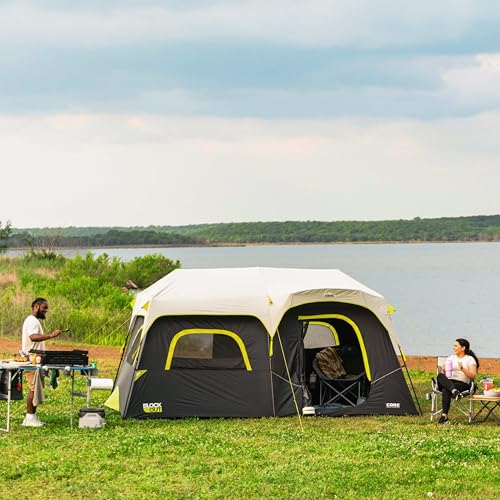 9 Person Blackout Instant Cabin Tent - Large Family Pop Up Dark Room Camping Shelter