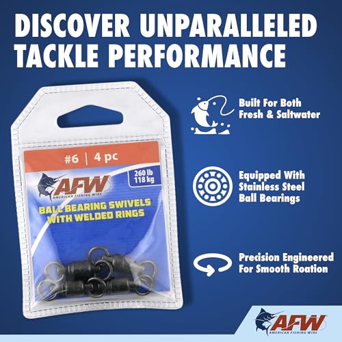AFW Solid Brass Ball Bearing Snap Swivels Size 6 260lb Test Black Fishing Tackle