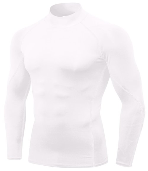 SPVISE White Long Sleeve Turtleneck Compression Shirt Men Football Undershirts Cool Dry Spandex Workout Running Sports Tops