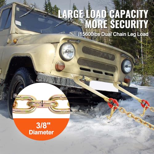 Heavy Duty Tow Chain Bridle with 15" Hooks 3/8" x 2FT Grade 80