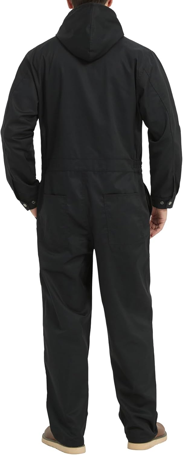 Skiennix Men's Cotton Blend Long Sleeve Coverall - Multi-Pocket Mechanic Work Jumpsuit with Hood