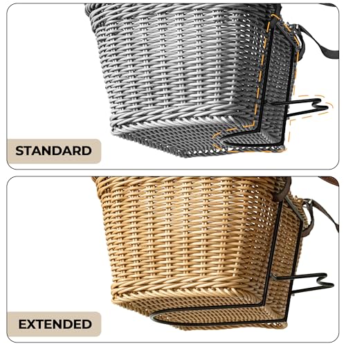Wicker Bike Basket Front for Adults with Natural Finish and Accessories