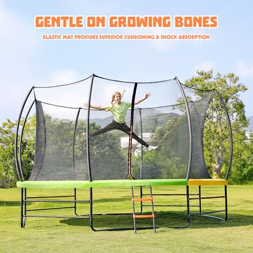 Yohood 14FT Outdoor Trampoline with Enclosure, Stabilizer Bars & Galvanized Frame