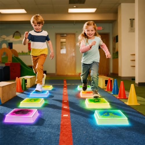 Liquid Light-Up Stepping Stones for Kids 12-Inch Square, Colorful 4-Pack