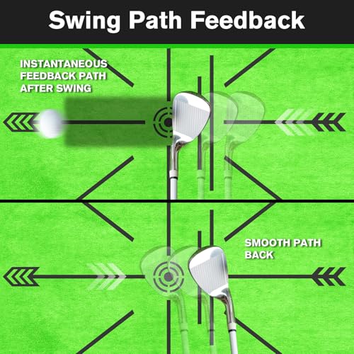 Golf Hitting Mat with Dual Turf and Track for Swing Feedback Practice - 16x12 Inches