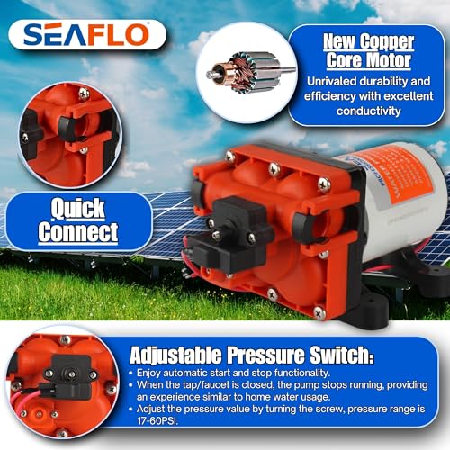 SEAFLO 43-Series Water Pressure Diaphragm Pump 12V, 3 GPM, 55 PSI for RV Boat Off-Grid