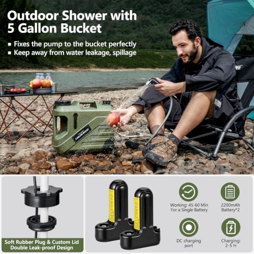Portable Camping Shower with 5-Gallon Water Jug and Dual Batteries