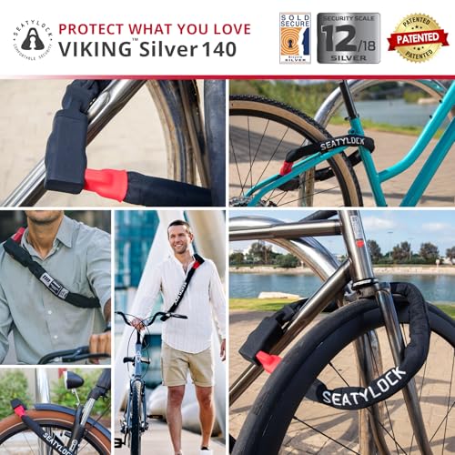 Seatylock Viking Silver Bike Chain Lock 55.11in (140cm) Secure Magnetic Heavy Duty