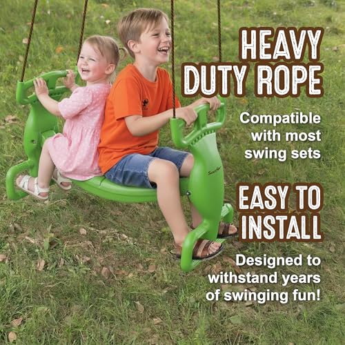 Kids Glider Swing for Backyard Playset - Double Seater, Heavy Duty, Green/Brown