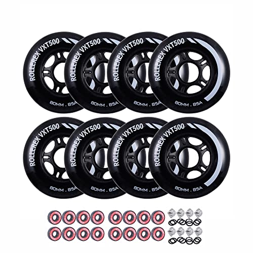 Steel Black 80mm Inline Skate Wheels - 8-Pack with Bearings & Spacers