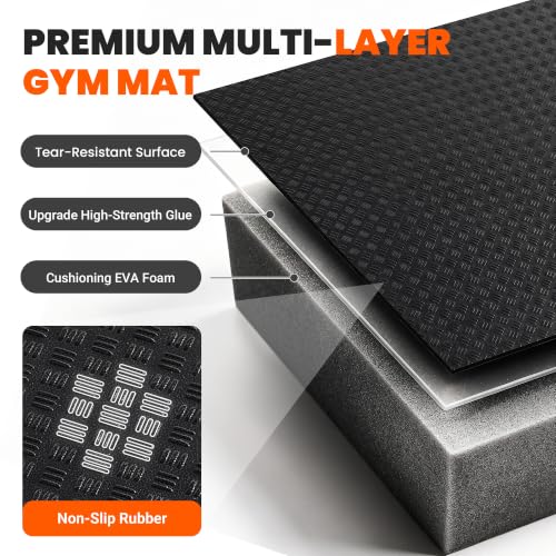 Black Stepwaver 0.56" Thick Rubber Gym Flooring Tiles - 48 Sq Ft Home Workout Mat