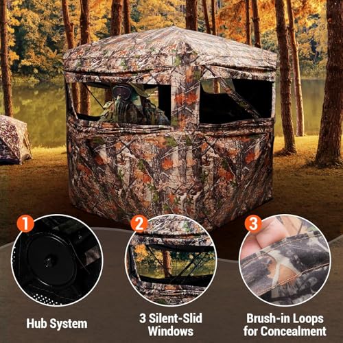 FUNHORUN 3-4 Person 360 See Through Hunting Blind - Pop Up Ground Deer Shelter