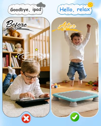 Kids Rebounder Mini Trampoline for Sensory & Motor Development - Blue, Rectangular, 25 Inch