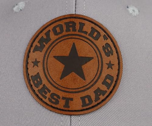 World Best Dad Ever Trucker Hat - Gray One Size with Leather Patch, Dad's Day Cap