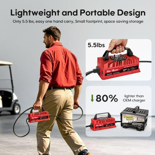 36V 18A Lead Acid Golf Cart Battery Charger for Club Car, EZGO & Yamaha - Waterproof & Portable with Trickling Mode