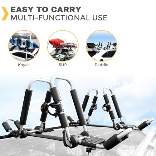 IKURAM R Aluminum Folding J-Style Kayak Roof Rack - Silver, 3-in-1 Universal Fit