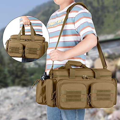 Khaki Gun Range Bag for 5 Handguns with Multiple Pockets & Molle Webbing