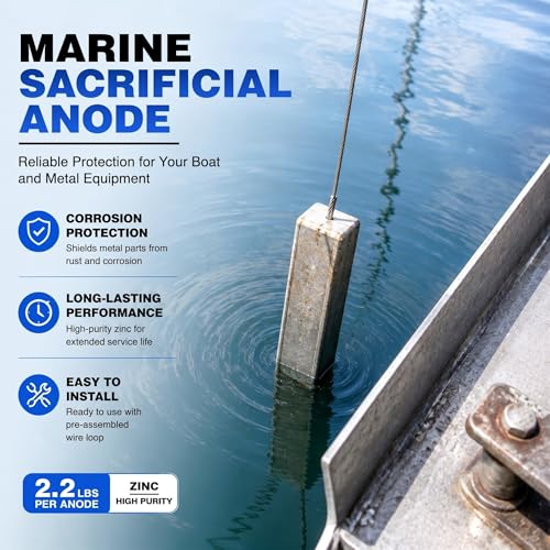 Marine Zinc Anode Kit for Boat and Pool Protection - 4 Pack, 2.2 lb Sacrificial Anodes with Stainless Steel Cables & Fittings