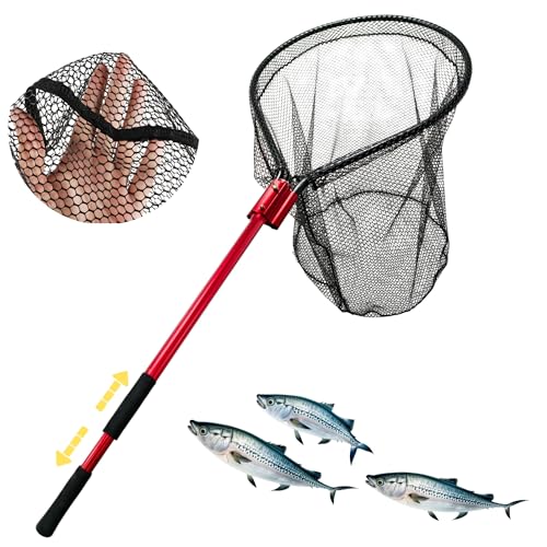 Heavy Duty Telescoping Fishing Landing Net 27in Wide Net for Saltwater & Boat Use