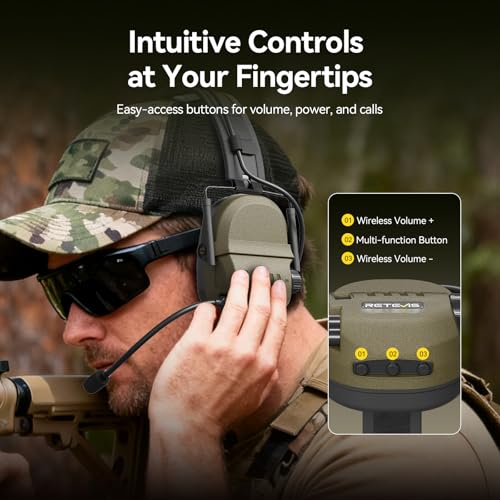 Retevis Noise-Canceling Tactical Headset with Hearing Protection, Wireless Compatibility