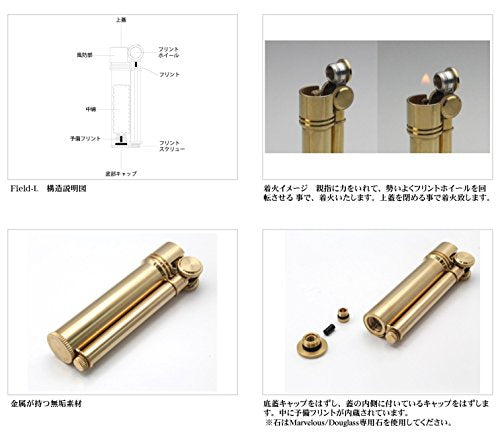 Brass Oil Lighter with Cylindrical Body - Douglass Field L Japan Made