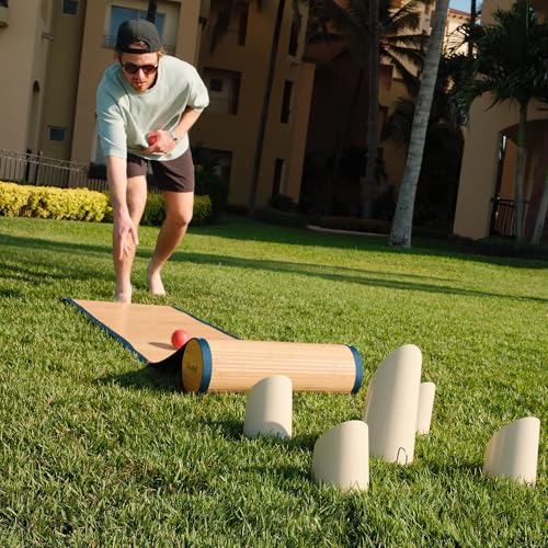 BocceRoll Yard Game - Modern Bocce Set with Ramp & Targets, Plain Balls, Portable Backyard & Beach Lawn Game