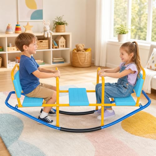 Blue Costzon 2-in-1 Kids Seesaw & Rocking Chair, Outdoor Toddler Playground Equipment