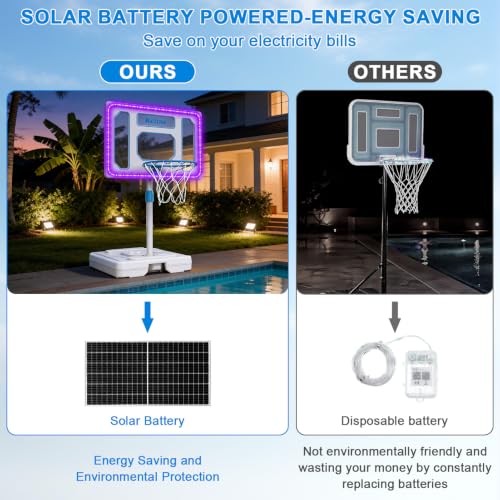 Chowell Solar Pool Basketball Hoop with LED Lights, Adjustable Height & Rustproof Backboard