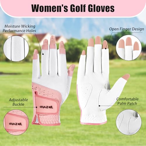 Women's Pink Open-Finger Golf Gloves Small Breathable Sweat-Absorbing Fit