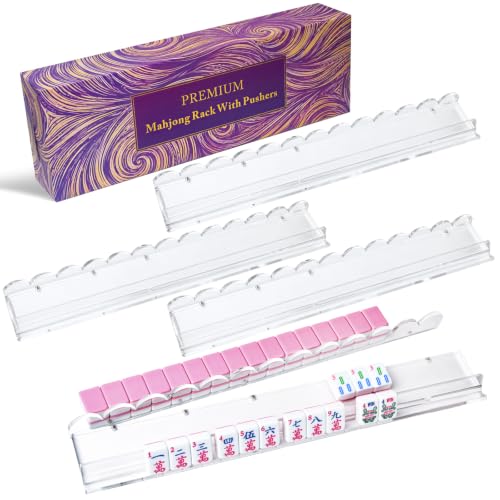 Clear Acrylic Mahjong Racks with Magnetic Pushers - 4 Pack, 17.5" for American Mahjong Enthusiasts