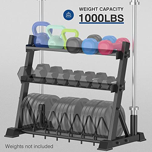ULTRA FUEGO 3-Tier Dumbbell Rack with Weight Plate & Kettlebell Storage