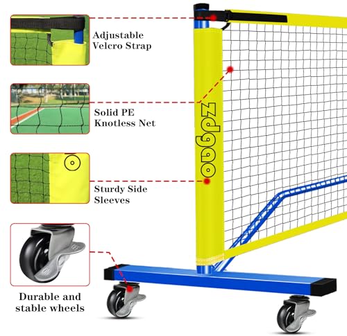 Zdgao Blue 22FT Portable Pickleball Net Set with Wheels & 4 Paddles - Indoor & Outdoor