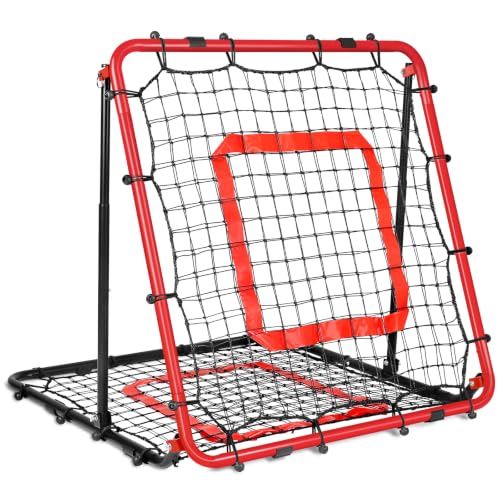 BaseGoal Dual-Sided Baseball Softball Rebounder Net 33.5x33.5in Black-Red