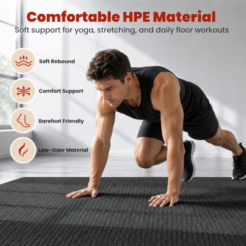 THAILE Large Exercise Mat Black 7x5 ft 6mm Home Workout Yoga Pilates