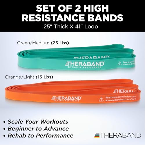 Theraband High Resistance Band Set of 2 - Light & Medium (15-25 lbs) - Exercise & Rehab