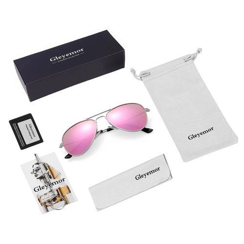 Kids Polarized Aviator Sunglasses for Little Girls Boys Age 3-8 (Silver/Rosepink Mirror)