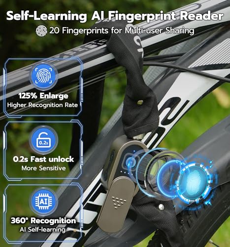 Heavy Duty Fingerprint Bike Chain Lock with App Control - 3.3FT Waterproof Bicycle Security Lock