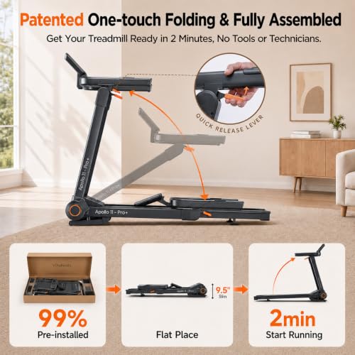 Vitalwalk Foldable Treadmill with 20% Auto Incline for Home Cardio Workout