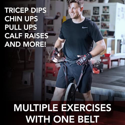 Dark Iron Fitness Red/Black Padded Leather Dip Belt - Heavy Duty Support up to 270lbs