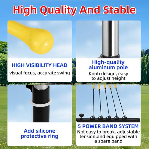 Adjustable Batting Swing Trainer 31-43 Inch Baseball Hitting Practice Equipment with Power Bands
