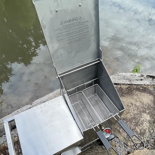 Outdoor Propane Deep Fryer with 2 Baskets - 4 Gallon Steel Fryer, Drain Valve, Thermometer - Fryer Variant