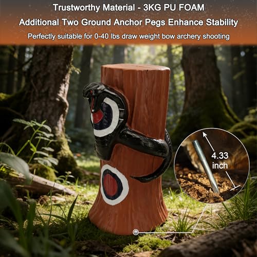 3D Animal Archery Target - Self-Healing Foam Snake & Tree Stump for Bow Hunting