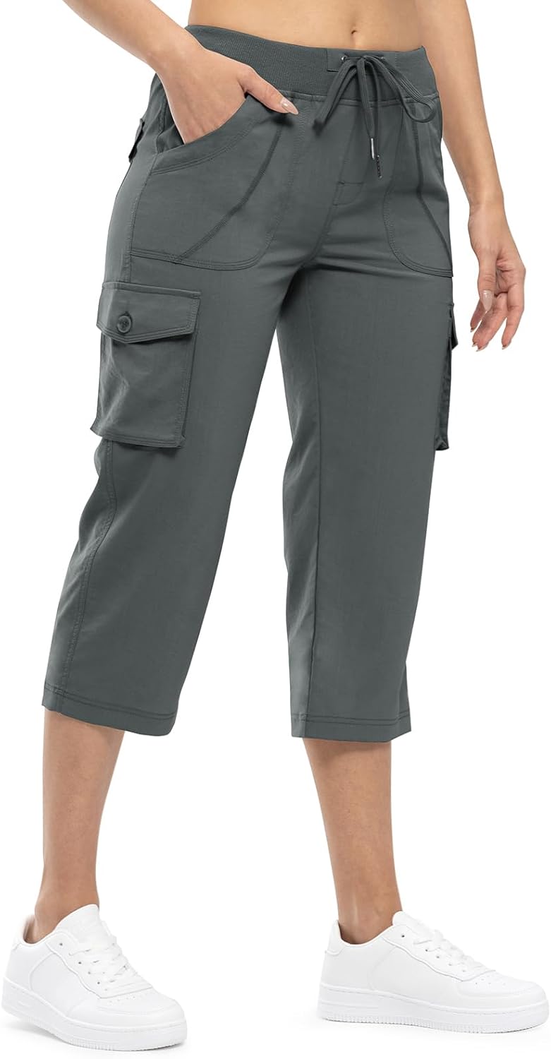TBMPOY Women's Cargo Capris - Lightweight Quick-Dry Hiking Pants with 6 Pockets | Casual Outdoor Shorts