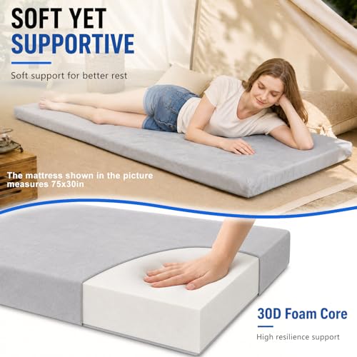 Twin Foam Camping Mattress with Washable Cover and Carry Bag - 75x38 Inches
